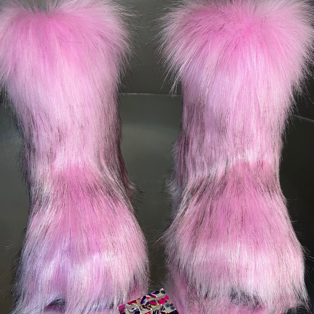 Light Pink Custom Vegan Fur Boots sizes 5.5,6,9.5,10 only